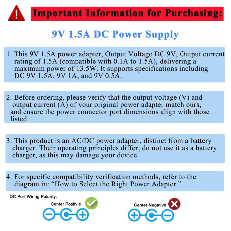 TKDY 9V 1.5A Power Supply Adapter DC 9V Power Cord AC 100-240V to DC 9 Volts 13.5W, fit for DC9V Arduino UNO R3, 9Vdc Record Player, Schwinn 140/170/A10 Bike etc. with 5.5 * 2.5mm Center Positive Tip. - Image 4